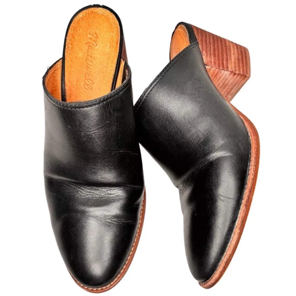 BRAND-MADEWELL Harper Black leather Mule Heeled Slip In Shoe Clogs sz 7.5